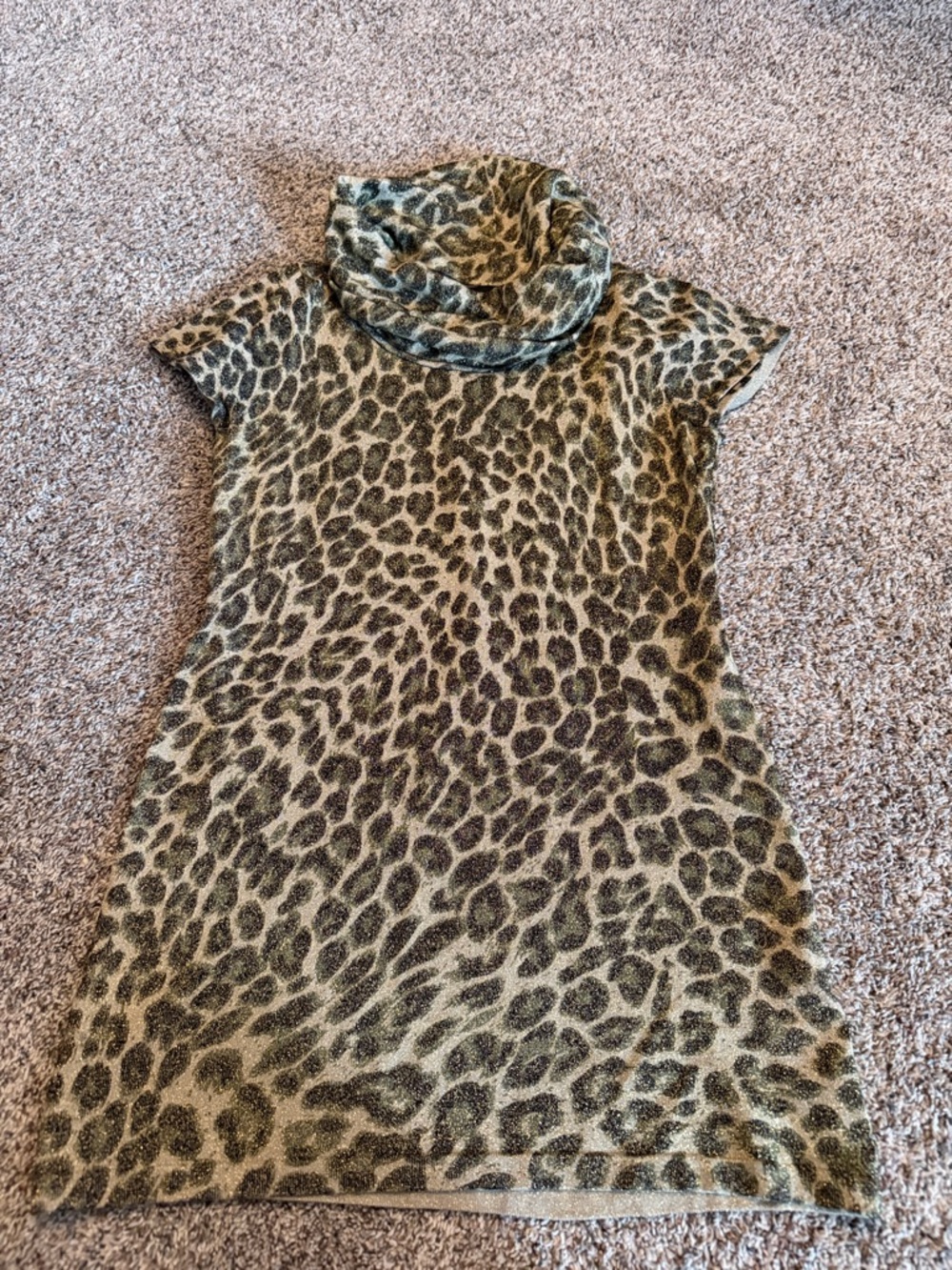 Leopard Print Short Sleeve Cowl Neck Dress - Brown/Black